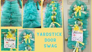 SPRING WELCOME YARDSTICK DOOR SWAG WREATH CENTERPIECE GARLAND DIY MESH RUFFLES amp POOFS BOW MAKING 🌸 [upl. by Rimma]