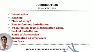 Jurisdiction under CPC  Jurisdiction of Civil Court under CPC [upl. by Aicenev644]