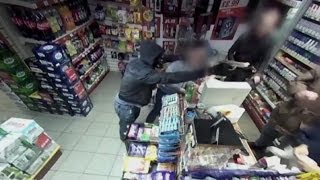 SHOPKEEPER FIGHTS OFF GUNMAN WITH DRINK CANS  BBC NEWS [upl. by Udenihc]