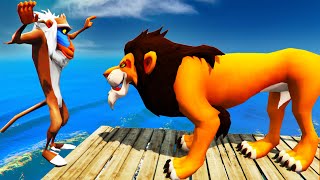 SimbaPumbaaMufasaScarKiaraRafikiTimon dive into the water through a Pipe GTA 5  THE LION KING [upl. by Israel]