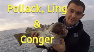 Winter Deep Sea Boat Fishing UK  Catching HUGE Pollack Ling and Conger on wrecks  The Fish Locker [upl. by Ettenav]