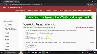 NPTEL Operations Research Week8 Assignment 8 Solution August 2024 [upl. by Udella]