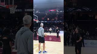 Stephen Curry casually sinks half court shot in warmups before Cavs game [upl. by Henleigh]