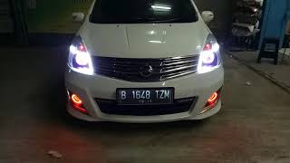 Hasil Retrofit Headlamp Grand Livina dengan Double Angel Eye Projector lens dan DRL Fleksibel [upl. by Eisor]