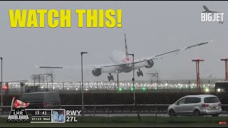 American 777 insane landing at London Heathrow [upl. by Ierbua]