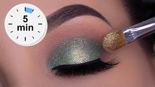 5 MINUTE Easy Soft Sparkly Green Eye Look for Everyday Wear [upl. by Ydualc]