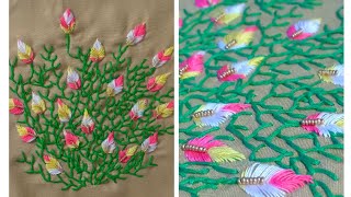 ഈ ഡിസൈൻ ഒന്നു ചെയ്തു നോക്കിയാലോ Hand Embroidery DesignFeather StitchLeaf Stitch [upl. by Nahttam]