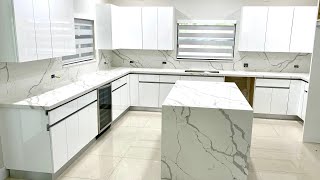 Countertops Calacatta Quartz kitchen design 2021  Custom Cabinets White [upl. by Hahsia612]