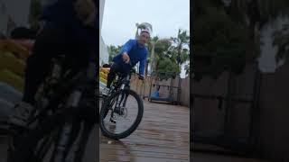 Biker Crashes on Back While Performing Wheelie on Wet Porch in Spain  1496077 [upl. by Karisa972]