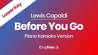 Before You Go  Lewis Capaldi  Piano Karaoke Instrumental  Lower Key [upl. by Aicsila894]