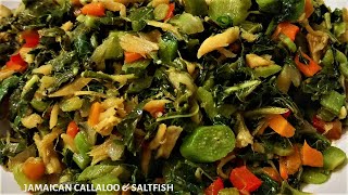 Jamaican style Callaloo and Saltfish  Recipe for cooking callaloo the Jamaican way  Jerenes Eats [upl. by Alphonso]