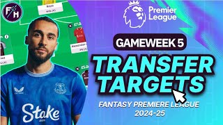 FPL GW5 TRANSFER PLANS WATCHLIST  FPL TIPS  FANTASY PREMIER LEAGUE 202425 [upl. by Eada445]