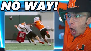 REACTION Miami Hurricanes WR Restrepo Makes INSANE CATCH at Spring Practice [upl. by Aeikan514]