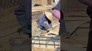 Construction of wooden formwork foundation beams by hand  primitive tools construction building [upl. by Akira]