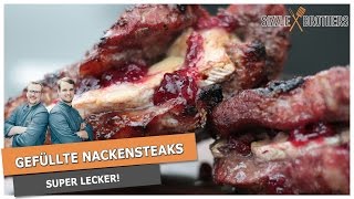 Nackensteaks richtig grillen  Gefüllte Nackensteaks vom Gasgrill [upl. by Janenna]