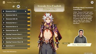 Arataki Itto Voice Lines in English by Max Mittelman Eng Sub Lvl 90  Friendship lvl 1 [upl. by Aholla350]