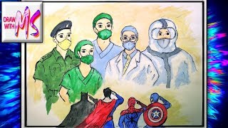 THANK YOU to THE REAL SUPER HEROES Coronavirus Drawing  Doctors Police  Corona WarriorsFighter [upl. by Templeton]