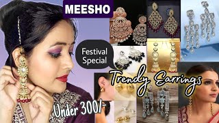 Huge Meesho Trendy Earrings Haul ✨️ KundanPearlAD Stone  Styling tips ✨️ [upl. by Kantos505]