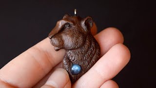 Wood Carving a Panther  Hand Carved wooden Pendant with Labradorite  Whittling amp Woodcraft video [upl. by Zobias227]