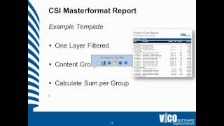 Creating a CSI Masterformat Cost Report in Vico Office [upl. by Wareing]