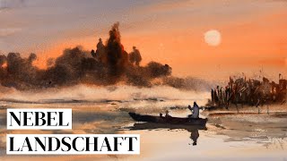 Nebel am See  Aquarell Tutorial [upl. by Ahsieym]