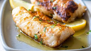 Pan Seared Halibut with Garlic Butter Sauce [upl. by Ytsanyd850]