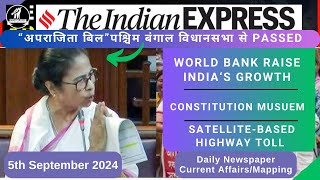 5 September 2024  Aprajita Act WB on India Satellite Toll  Daily Editorial amp Current Affairs [upl. by Hurff]