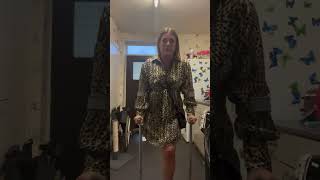 Amputee girl leopard print shirt dress with black heel fashion ootd crutches amputee style [upl. by Hearn]