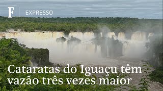 Chuvas elevam a vazão das Cataratas do Iguaçu [upl. by Darbee]