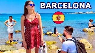 Barcelona Beach Walk Tour Amazing Spain Summer 2022 [upl. by Aidni525]