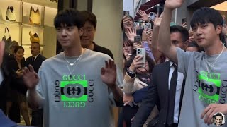 BTS Jin at Gucci Store after Milan Fashion Week Event Army Screaming Loud [upl. by Azne34]