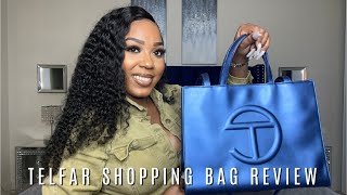 MEDIUM COBALT BLUE TELFAR SHOPPING BAG UNBOXINGREVIEW  JAZMINRENE [upl. by Nita]