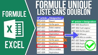 EXCEL  FORMULE UNIQUE Renvoyer une liste sans doublon sur 1 ou plusieurs colonnes [upl. by Ahsiyt]