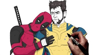 How To Draw Deadpool amp Wolverine  Step By Step  Marvel [upl. by Enelrats]