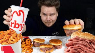 ASMR Mukbang Arbys Roast Beef Sandwiches with Curly Fries [upl. by Clarabelle708]