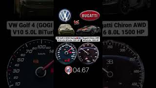 VW Golf 4 RS V10 1267 HP vs Bugatti Chiron 1500 HP acceleration volkswagen golf4 [upl. by Oijimer]