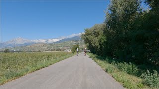 495  Arrivée à Sion depuis Granges par la piste cyclable le long du Rhône [upl. by Wardle224]