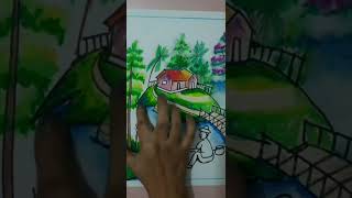 Simple Village Scenery Drawing Tutorial shorts drawing satisfying [upl. by Leroj931]