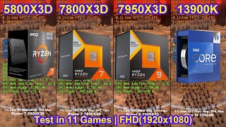 5800X3D vs 7800X3D vs 7950X3D vs 13900K  RTX 4090  Test in 11 Games  FHD1920x1080 [upl. by Encratia640]