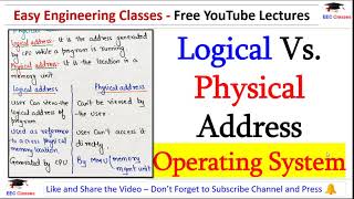 Operating System Important Topics  Logical Vs Physical Address Comparison Explanation in Hindi [upl. by Ellord]