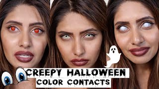 HALLOWEEN Colored Contacts on dark eyes  Totally creepy and totally cool 👀 cosplay contacts [upl. by Ferino]