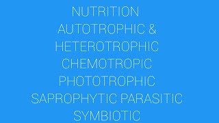 Nutrition autotrophic chemotropic phototrophic holozoic parasitic saprophytic symbiotec [upl. by Luba]