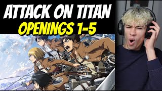 First Time Reacting To Attack On Titans  All Openings 15 4K 60FPS  REACTION [upl. by Lemhaj320]