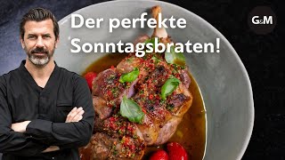 Der perfekte Sonntagsbraten Lammkeule von Andreas Caminada  GaultMillau Schweiz [upl. by Octavus]