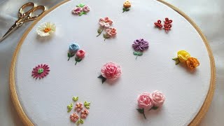 12 flower embroidery  Small flower embroidery  3d flower embroidery tutorial [upl. by Darrick]