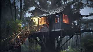 Relaxing Tropical Rainforest Ambience 🌧️ Rain Thunder amp Cozy Fire for Deep Sleep  10 Hours [upl. by Atinob992]