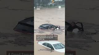 Dog Man Rescued from Floodwaters in Connecticut [upl. by Aneehsak]