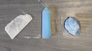 ASMR Crystal Tapping Selenite Slab Opalite Point and Blue Calcite [upl. by Nytsrik]