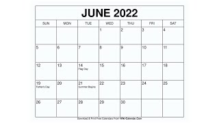 Printable June 2022 Calendar Templates with Holidays  Wiki Calendar [upl. by Maritsa]