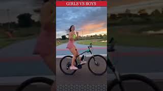 Girls vs boys cycle stunt MTB stunt cycletube stuntbike cyclea mtbcycling airbike halfbike [upl. by Ahsoyem]